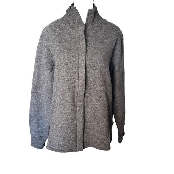 Eileen Fisher Jacket Womens Medium 100% Wool Gray Zip Up Ribbed Collar Sweater - Picture 2 of 11